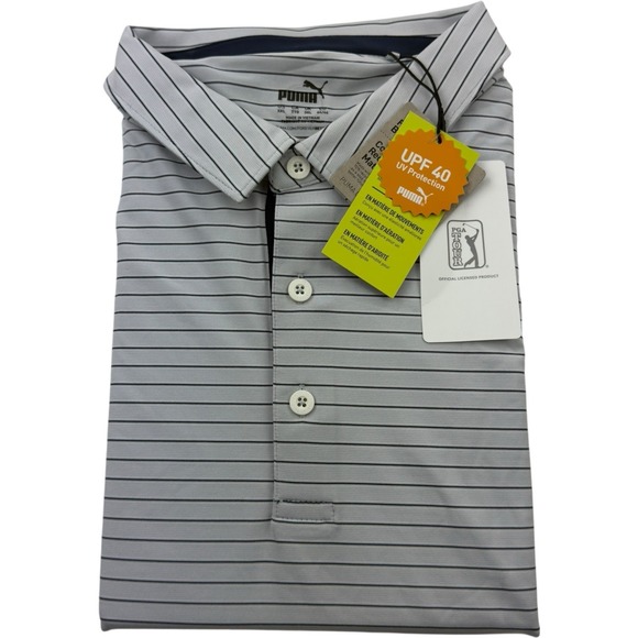 Puma Golf Ash Gray w/ Navy Blue Stripe PGA Tour Matt Bay Short Sleeve Polo 2XL - Picture 1 of 11